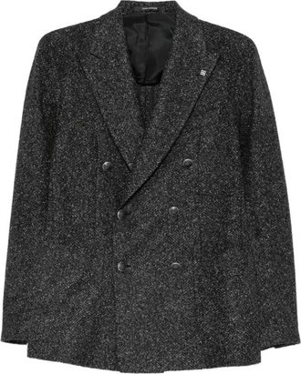 Tagliatore Double-Breasted Boucl&eacute; Jacket - Heren - Blazers - Grijs - M - Leer - Jassen