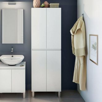 Dmora Mobile Colonna Fabian, Pensile Bagno O Cucina, Armadio Alto Multifunzione, Mobiletto Multiuso, 60x35 H182 Cm, Bianco Lucido - Dmora