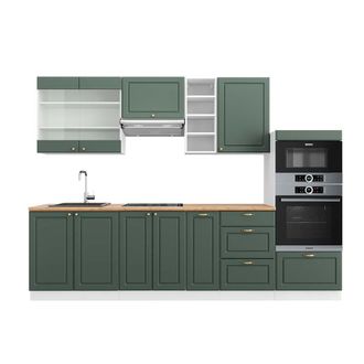 Vicco Mueble De Cocina Fame-line, Verde-dorado Casa De Campo/blanco, 280 Cm, Et Roble