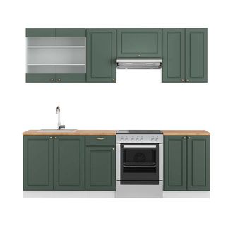Vicco Mueble De Cocina Fame-line, Verde-dorado Casa De Campo/blanco, 240 Cm, Et Roble