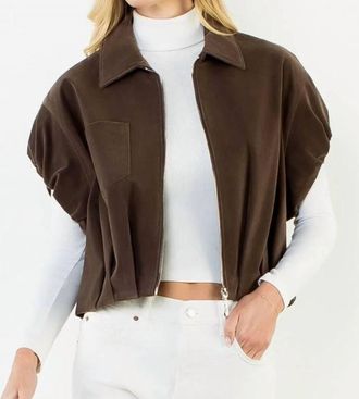 THML Clothing Suede Cropped Jacket In Chocolate