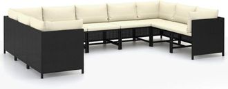 vidaXL Set De Muebles De Jard&iacute;n 9 Pzas Y Cojines Rat&aacute;n Sint&eacute;tico Negro Vidaxl