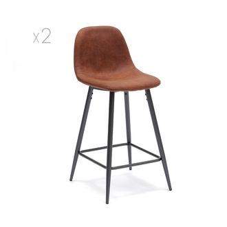 Stones Set of 2 faux leather stools, brown