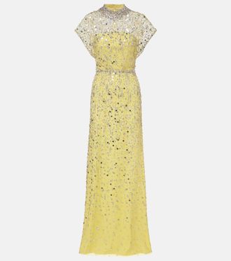 Jenny Packham Abito lungo Crystal Drop con cristalli