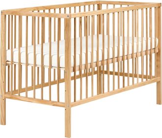 Beliani Lettino Culla Minimalista Per Neonati 60 X 120 Cm Con Barre Regolabili In Altezza In Legno Di Pino Marrone Chiaro Belenger