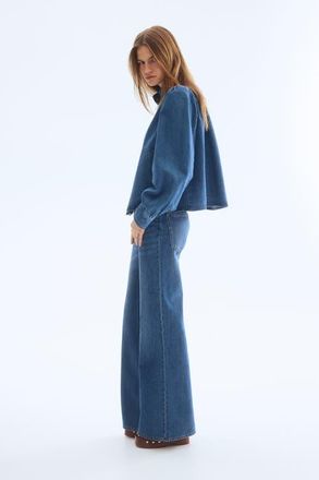 H&M Puff-sleeved Twill Jacket in Denim Blue at Nordstrom, Size Xx-Small