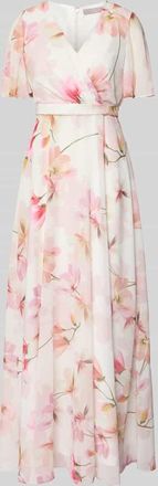 Christian Berg Cocktail Maxikleid im Allover-Look mit Taillenband in Ecru, Gr&ouml;&szlig;e 34