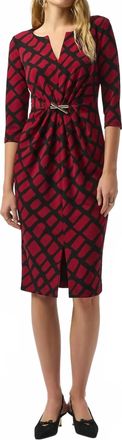 Joseph Ribkoff Geometric Ruched Sheath Dress In Black/red