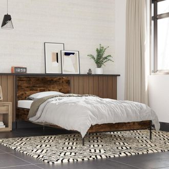 vidaXL Estructura Cama Madera Ingenier&iacute;a Metal Roble Ahumado 90x200 Cm Vidaxl