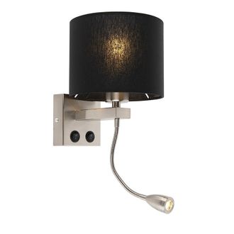 QAZQA Moderno Aplique Moderno De Acero Con Pantalla Negra - Brescia Textil /acero Redonda Incluye Led Max. 1 X 1 Watt - Qazqa