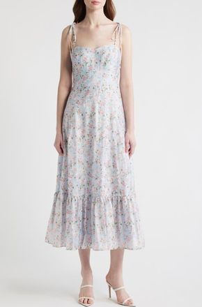Lulus Alexia Floral Tie Strap Midi Dress in Light Blue Floral at Nordstrom, Size X-Small