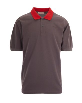 Marni Truffle Piqu&egrave; Contrast Collar Cotton Polo Shirt