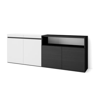 Skraut Home Aparadores Para Sal&oacute;n, Gran Capacidad De Almacenaje, 200x75x35cm, 4 Puertas, Armario, Zapatero, Estilo Moderno, Blanco Y Negro - Skraut Home