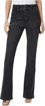 Paige Zwarte Cargo Broek met Zakken en Dubbele Knopen - Dames - Flared Jeans - Zwart - W24 - Katoen - Jeans