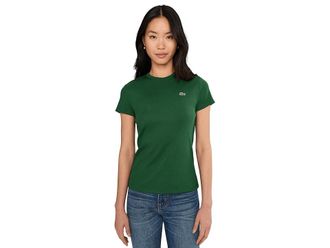 Lacoste Slim Fit Ribbed Cotton T-Shirt Womens Clothing Green : 8 (EUR 40)