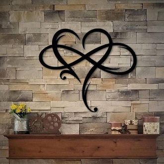 OEM Decoraci&oacute;n De Pared Met&aacute;lica coraz&oacute;n Infinito, Negra, 40x35 Cm