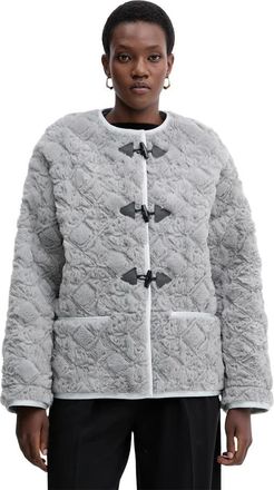 Forte_Forte Textuurtrui met Toggle-sluiting - Dames - Jassen - Grijs - M - Polyester - Jassen