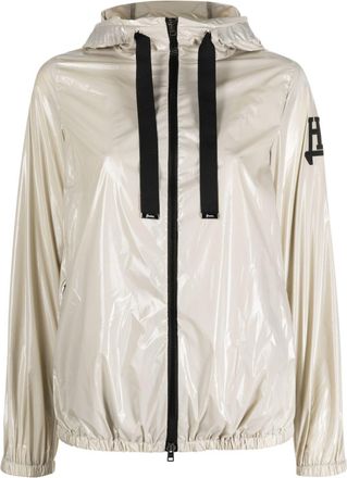 Herno logo-patch hooded jacket - women - Polyurethane/Polyamide/Polyester/Cotton - 42 - Neutrals