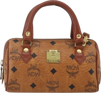 MCM Visetos Handbag Canvas And Leather Brown Canvas Handbag (Pre-Owned)