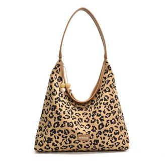 Generic Shoulder Bag for Women Leopard Print Underarm Bag PU Leather Large Capacity Handbag with Zipper for Commute Travel