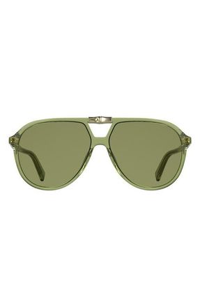 Longchamp Roseau 58mm Aviator Sunglasses in Transparent Green at Nordstrom