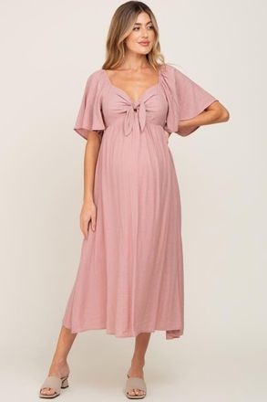 Pinkblush Front Tie Ruffle Sleeve Midi Dress in Mauve at Nordstrom, Size X-Large