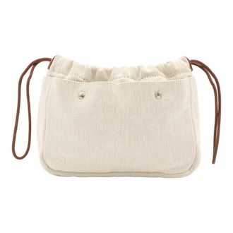 Herm&egrave;s Brown Feu Natural Toile Chevron Pouch (Pre-Owned)