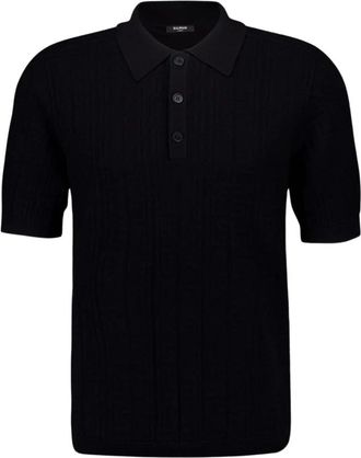Balmain Monogram Gebreide Poloshirt - Heren - Polos - Zwart - S - Polyester - Tops