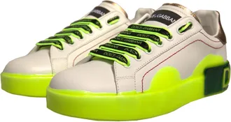 Dolce & Gabbana Womens White Yellow Portofino Leather Sneakers Shoes Calfskin