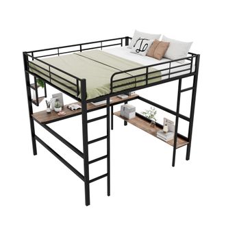 STILVORA Letto A Soppalco, Letto Matrimoniale Con Scrivania, 4 Ripiani E Libreria, 140&times;200 Cm, Senza Materasso