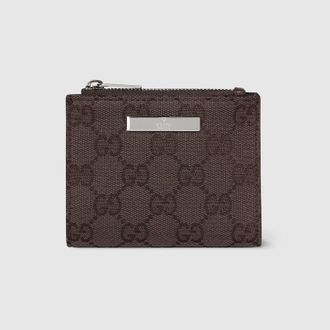 Gucci Small Wallet With Gucci Plaque, Brown, GG Canvas