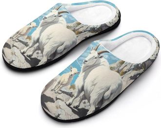 Generic Goats Lambs Snowy Mountains Slippers Men Winter Warm Cotton Anti-Slip Indoor Slip-Ons House Shoes