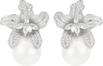 Untamed Petals Sonnet Pearl Drop Earrings in Silver at Nordstrom