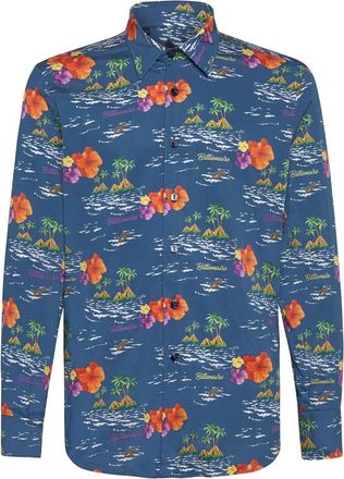 Billionaire Boys Club Gold Cut LS Milano Palms - Heren - Casual Overhemden - Blauw - XS - Katoen - Overhemden