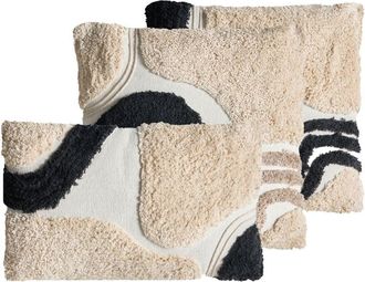 Beliani Set of 3 Scatter Cushions Beige and Black Cotton Fabric Tufted Pattern 45/30 x 45/50 cm Throw Pillow ALSTONIA