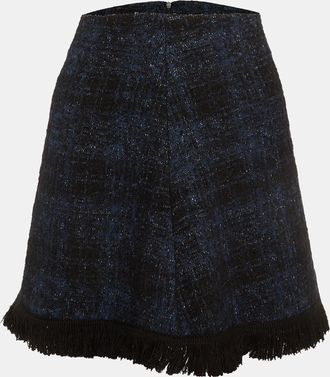 Love Moschino Navy Blue Tweed Fringed Mini Skirt