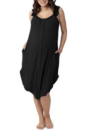 Kindred Bravely Ruffle Strap Labor & Delivery Gown in Black at Nordstrom, Size X-Small