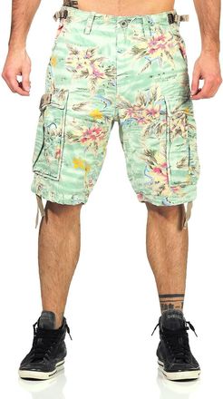 Jetlag Jet Lag Cargo Shorts 17-131 with Floral Pattern - Flower Green, Hawaii Flower, 28