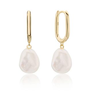 Lily & Roo Gold Squared Hoop Baroque Pearl Drop Earrings