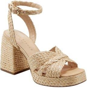 Marc Fisher Janie Raffia Ankle Strap Platform Sandal in Natural at Nordstrom Rack, Size 11