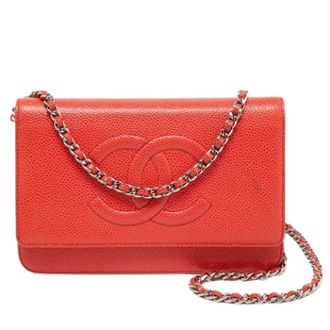 Chanel Pre-owned Wallet On Chain - Dames - Pre-owned - Oranje - Maat: ONE Size Leer