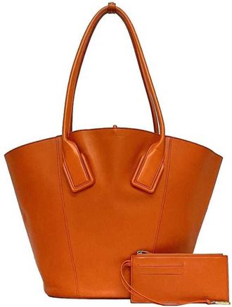 Bottega Veneta Orange Leather Basket Tote Bag (Pre-Owned)
