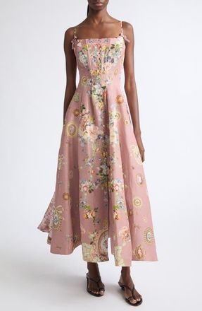 Camilla Asymmetric Multi Frill Silk Dress in Chamber Of Blooms at Nordstrom, Size X-Large
