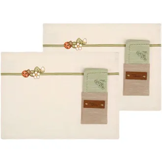 Thun Set 2 tovagliette con tasca e tovagliolo, 100% cotone, Collezione Country Bloom, tovaglietta 33 x 45 cm tovagliolo 40 x 40 cm