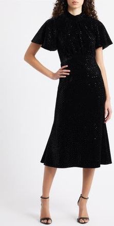 Julia Jordan Sequin Embellished Velvet Midi Dress in Black at Nordstrom Rack, Size 12