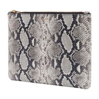Anine Bing Python-Print Calfskin Clutch - Gray