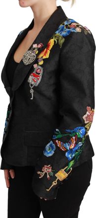 Dolce & Gabbana Womens Black Brocade Crystal Blazer Jacket Polyester Silk Nylon Clothing