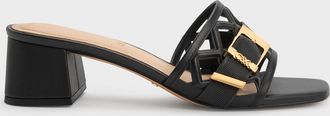 Charles & Keith Whitney Leather Cut-Out Heeled Mules