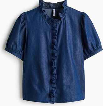 H&M Denimbluse mit Volants - Blue