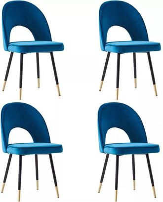 Ainpecca Ainpecca - Set Of 4 Dining Chairs Velvet Seat Metal Legs Kitchen Lounge Living Room Chair Home,4pcs Blue